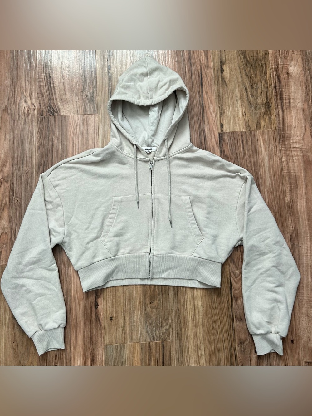 Garage Cropped Zip Hoodie - Light Beige